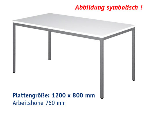 Arbeitstisch Modell ATK 1200 x 800 mm, Arbeitshöhe 760 mm - DEKOR GRAUWEISS.