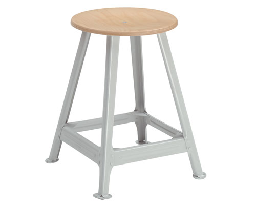 Bandstahlhocker 4-beinig - Sitzhöhe 450 mm Sitzplatte Buche, 350 mm Ø, mit Gummigleitern.