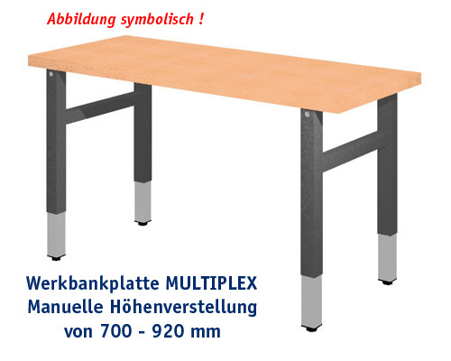 Werkbank 1000 x 650 mm - MULTIPLEX ohne Einbauteile, MANUELLE HÖHENVERSTELLUNG.