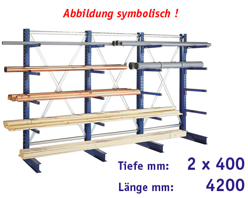 META-Kragarm-Komplettregal, doppelseitig HBT: 2000 x 4000 x 2x400 mm, 5 Ebenen