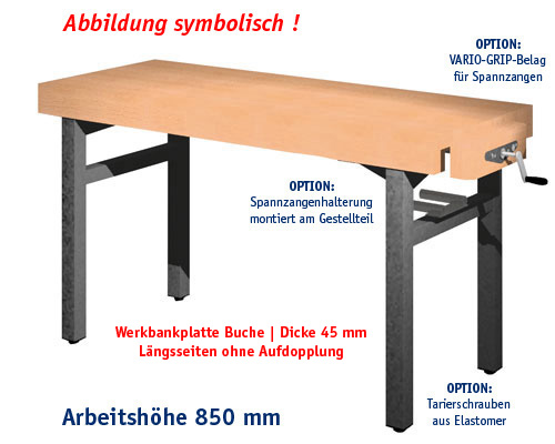 Universal-Werkbank 1000-ECO-1R-SPA Platte: 1500 x 650 mm, ARBEITSHÖHE 850 mm.