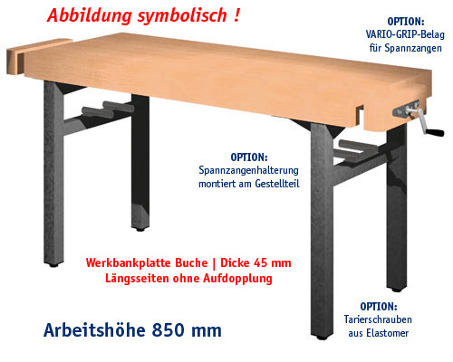 Universal-Werkbank 1000-ECO-2GS-SPA Platte: 1500 x 650 mm, ARBEITSHÖHE 850 mm.
