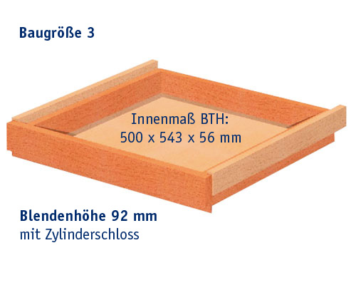 Hängeschubkasten - BGr.3, mit Schloss Blendenhöhe 92 mm, mit Anbausatz