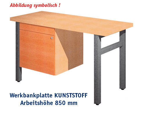 Werkbank 1500 x 650 mm - KUNSTSTOFF mit Einbaublock, ARBEITSHÖHE 850 mm.