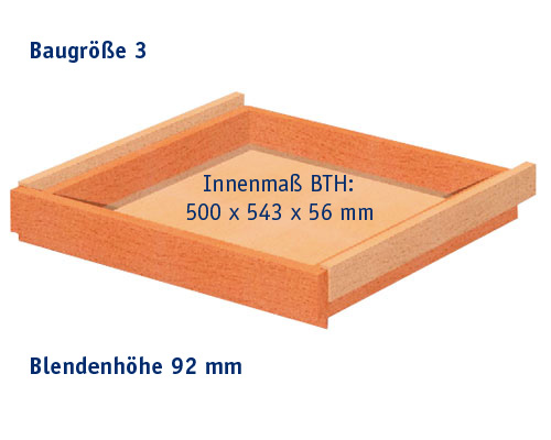 Hängeschubkasten - BGr.3, ohne Schloss Blendenhöhe 92 mm, mit Anbausatz
