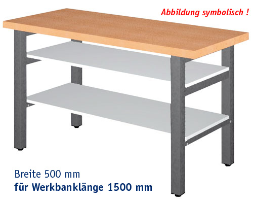 Ablage KUNSTSTOFF, Breite 500 mm f. L=1500 mm Dicke 19 mm, für Werkbank-Gestellteile,