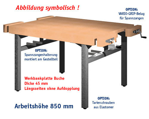 Universal-Werkbank 1000-ECO-4-SPA Platte: 1500 x 1300 mm, ARBEITSHÖHE 850 mm.
