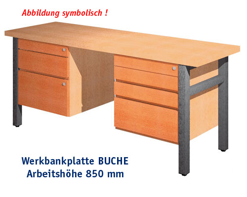 Werkbank 2000 x 650 mm - BUCHE mit Einbaublöcken, ARBEITSHÖHE 850 mm.