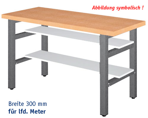 Ablage KUNSTSTOFF, Breite 300 mm, lfd. Meter Dicke 19 mm, für Werkbank-Gestellteile,