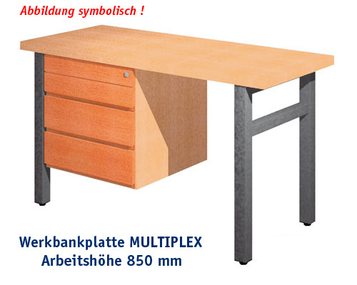 Werkbank 1500 x 650 mm - MULTIPLEX mit Einbaublock, ARBEITSHÖHE 850 mm.