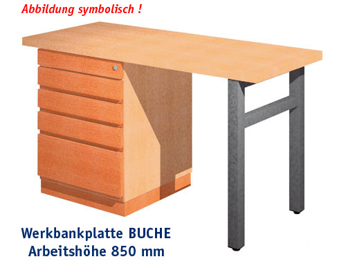 Werkbank 1500 x 650 mm - BUCHE mit Einbaublock, ARBEITSHÖHE 850 mm.