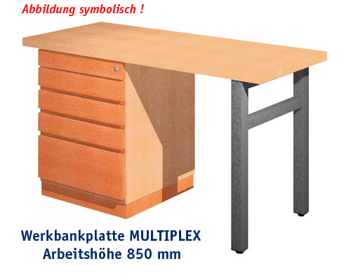 Werkbank 1500 x 650 mm - MULTIPLEX mit Einbaublock, ARBEITSHÖHE 850 mm.