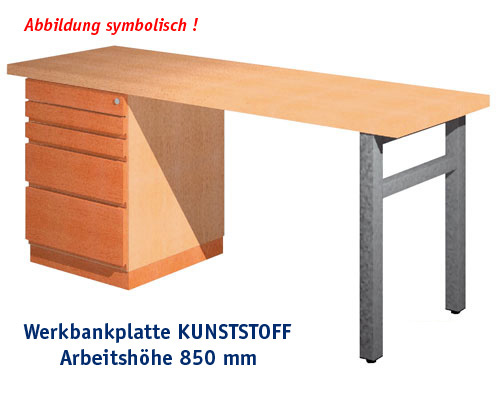 Werkbank 2000 x 650 mm - KUNSTSTOFF mit Einbaublock, ARBEITSHÖHE 850 mm.
