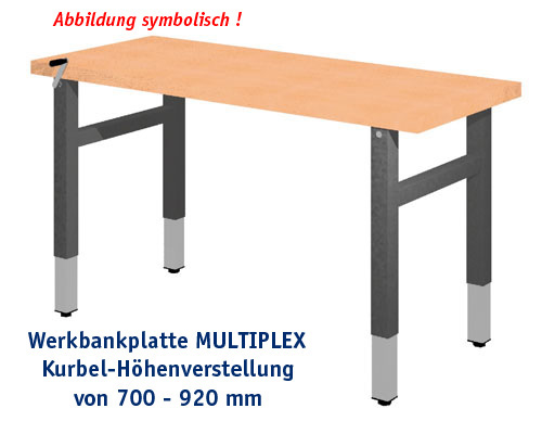 Werkbank 1000 x 650 mm - MULTIPLEX ohne Einbauteile, KURBEL-HÖHENVERSTELLUNG.