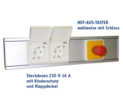 Einbau-Steckdose 230 V-16 A | Kinderschutz für Elektrokanäle Querschnitt 100 x 68 mm
