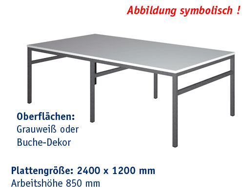 Zuschneidetisch CT 2400 x 1200 mm | K Arbeitshöhe 850 mm - DEKOR GRAUWEISS.