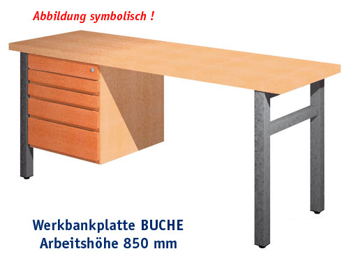Werkbank 2000 x 650 mm - BUCHE mit Einbaublock, ARBEITSHÖHE 850 mm.