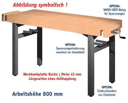Universal-Werkbank 1000-ECO-2GS-SPA Platte: 1500 x 650 mm, ARBEITSHÖHE 800 mm.