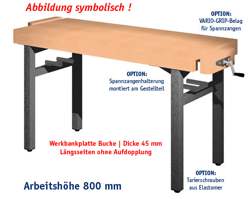 Universal-Werkbank 1000-ECO-2DIA-SPA Platte: 1300 x 650 mm, ARBEITSHÖHE 800 mm.
