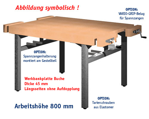 Universal-Werkbank 1000-ECO-4-SPA Platte: 1500 x 1300 mm, ARBEITSHÖHE 800 mm.