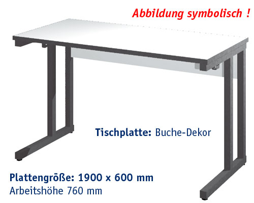 Arbeitstisch Modell CTK 1900 x 600 mm | K Arbeitshöhe 760 mm - BUCHE-DEKOR.