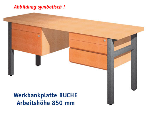 Werkbank 2000 x 650 mm - BUCHE mit Einbaublöcken, ARBEITSHÖHE 850 mm.
