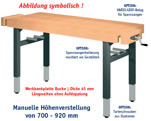 Universal-Werkbank 1000-ECO-2GS-SPA | HM Platte: 1300 x 650 mm, MANUELLE HÖHENVERSTELLUNG.