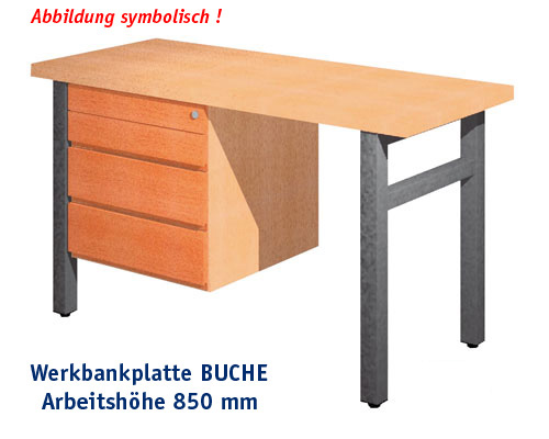 Werkbank 1500 x 650 mm - BUCHE mit Einbaublock, ARBEITSHÖHE 850 mm.