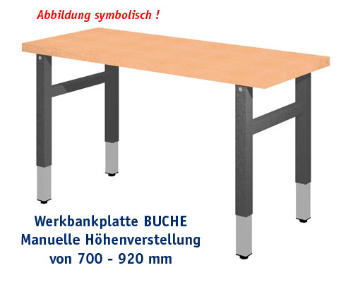 Werkbank 1000 x 650 mm - BUCHE ohne Einbauteile, MANUELLE HÖHENVERSTELLUNG.