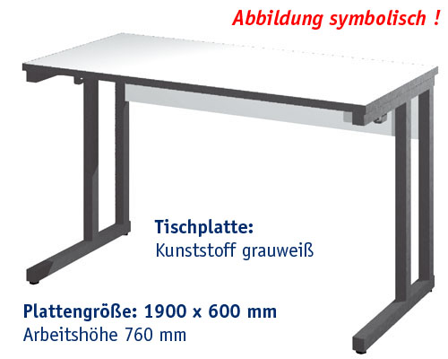 Arbeitstisch Modell CTK 1900 x 600 mm | K Arbeitshöhe 760 mm - DEKOR GRAUWEISS.