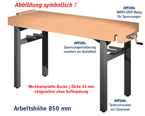 Universal-Werkbank 1000-ECO-2DIA-SPA Platte: 1300 x 650 mm, ARBEITSHÖHE 850 mm.