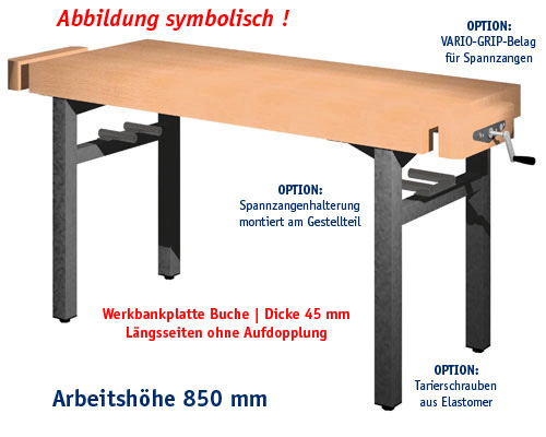 Universal-Werkbank 1000-ECO-2GS-SPA Platte: 1300 x 650 mm, ARBEITSHÖHE 850 mm.