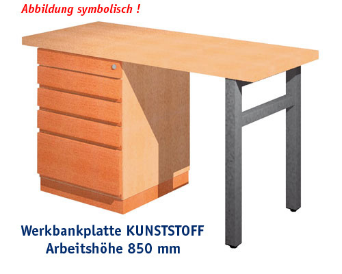 Werkbank 1500 x 650 mm - KUNSTSTOFF mit Einbaublock, ARBEITSHÖHE 850 mm.