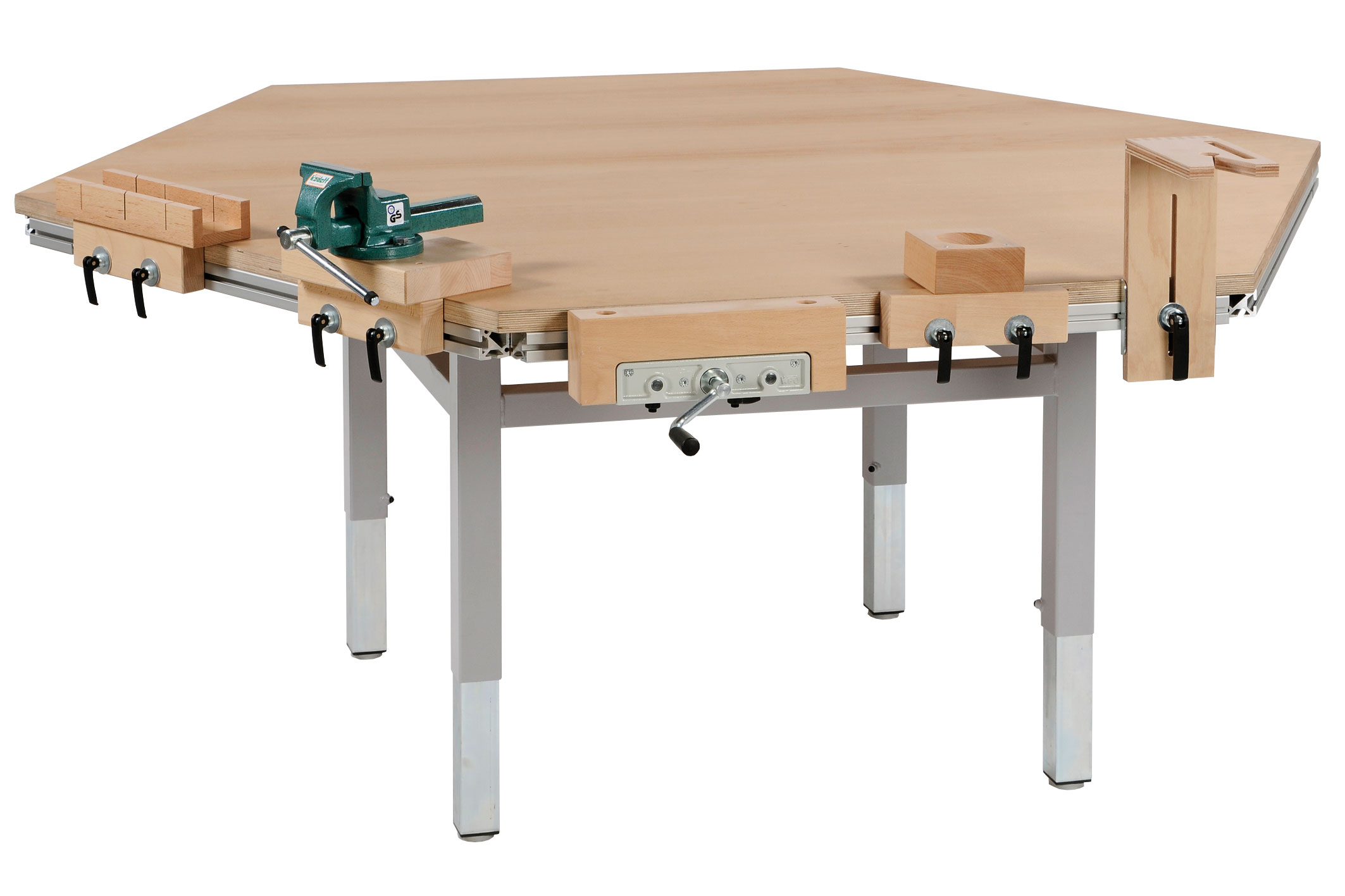 Multi-Werkbank WeVario - BASIC | HEXAGON Platte 1600 x 1386 mm | Schenkel 6 x 800 mm.