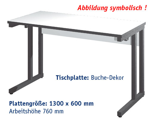 Arbeitstisch Modell CTK 1300 x 600 mm | K Arbeitshöhe 760 mm - BUCHE-DEKOR.