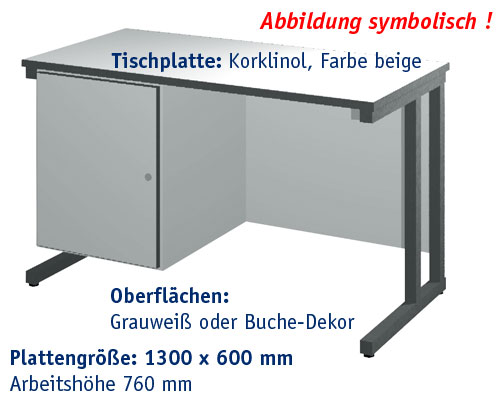 Lehrertisch Modell CTK 1300 x 600 mm | KORK Arbeitshöhe 760 mm - BUCHE-DEKOR.