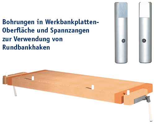 MEHRPREIS für 12/14 Bohrungen Ø 25 mm, A=100 mm an 1 Längsseite der Werkbankplatten-Oberfläche,