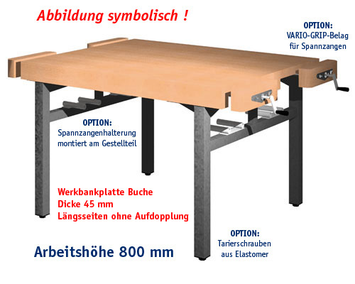 Universal-Werkbank 1000-ECO-4-SPA Platte: 1300 x 1100 mm, ARBEITSHÖHE 800 mm.