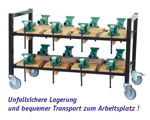 Schraubstockwagen für 16 Schraubstöcke LBH: 1240 x 640 x 765 mm
