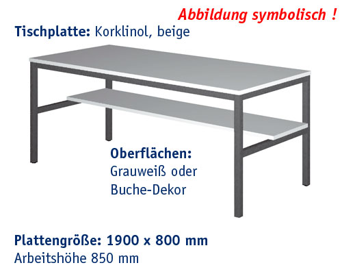 Zuschneidetisch CTK 1900 x 800 mm | KORKLINOL Arbeitshöhe 850 mm - BUCHE-DEKOR.