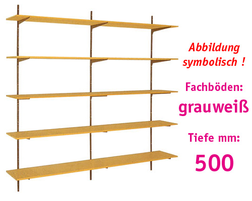 Wandregal BHT: 1500 x 2500 x 500 mm mit 6 Fachböden, grauweiß