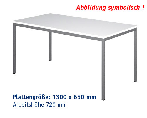 Arbeitstisch Modell ATK 1300 x 650 mm, Arbeitshöhe 720 mm - DEKOR GRAUWEISS.