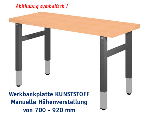 Werkbank 1000 x 650 mm - KUNSTSTOFF ohne Einbauteile, MANUELLE HÖHENVERSTELLUNG.