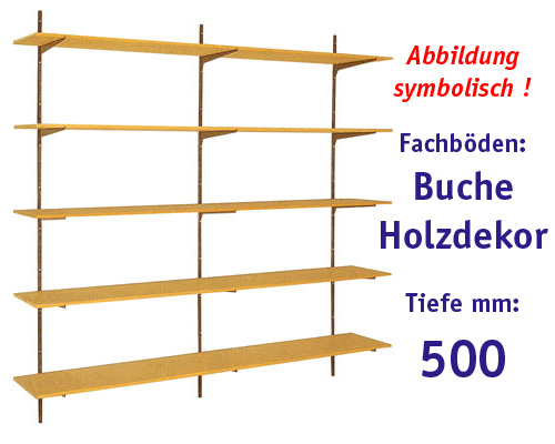 Wandregal BHT: 1500 x 2500 x 500 mm mit 6 Fachböden, Buche-Dekor
