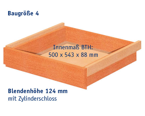 Hängeschubkasten - BGr.4, mit Schloss Blendenhöhe 124 mm, mit Anbausatz