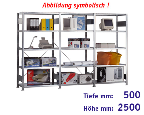 Anbauregal "META-CLIP 150-S3", mit 6 Fachböden HBT: 2500 x 1000 x 500 mm, als Steckregal.