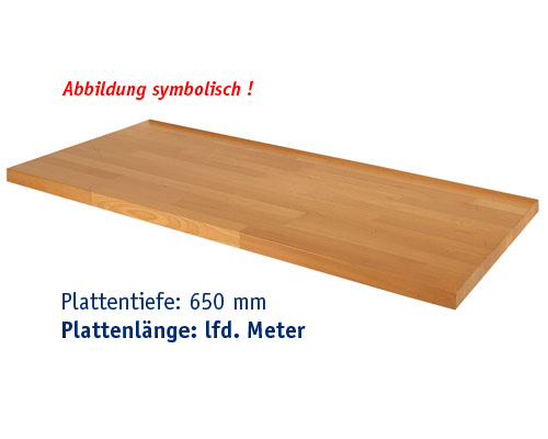 Werkbankplatte BUCHE - 650 x 45 mm, lfd. Meter Oberflächen fein geschliffen, Kanten gefast,