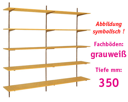 Wandregal BHT: 1500 x 2500 x 350 mm mit 6 Fachböden, grauweiß