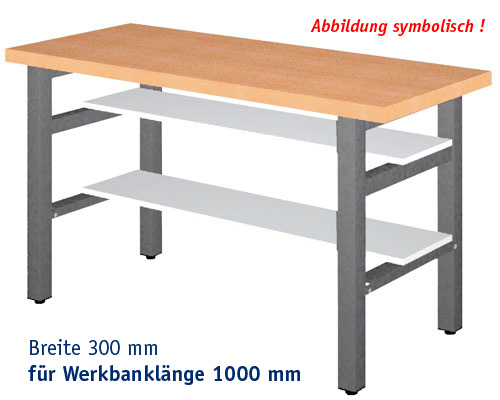 Ablage KUNSTSTOFF, Breite 300 mm f. L=1000 mm Dicke 19 mm, für Werkbank-Gestellteile,