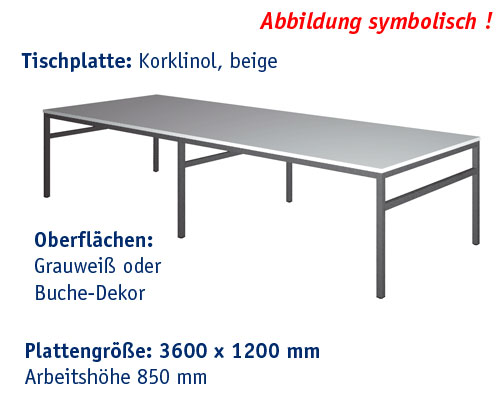 Zuschneidetisch CTK 3600 x 1200 mm | KORKLINOL Arbeitshöhe 850 mm - BUCHE-DEKOR.